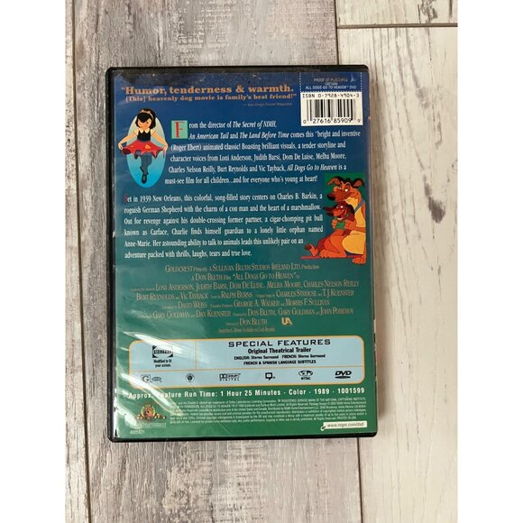 All Dogs Go To Heaven DVD Movie Original 1989 Animated Family Film - Picture 4 of 4